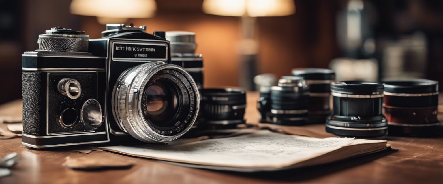 Schreibtisch mit Fotografien