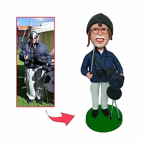 Personenfoto neben personalisierter Wackelkopffigur