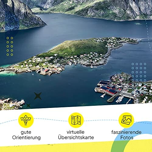 Luftaufnahme eines norwegischen Fjords mit kleinen Siedlungen und umliegenden Bergen.