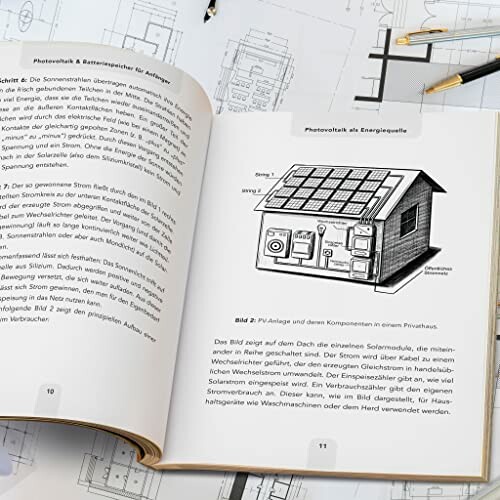 Offenes Buch mit Solarenergie-Diagramm