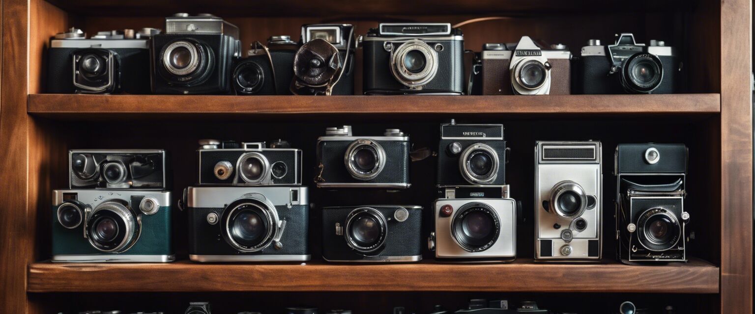 Display of vintage cameras